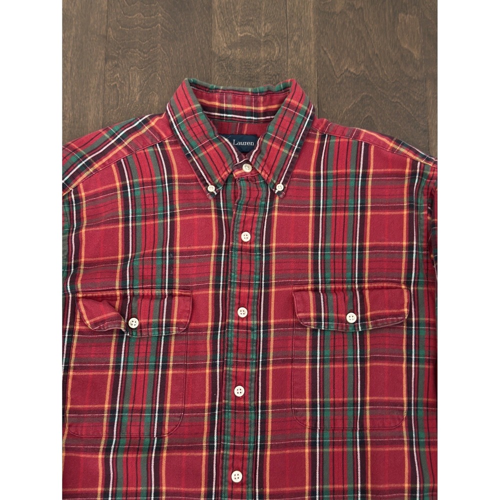 Vintage Ralph Lauren Button Down RL Workshirt Red Plaid Long Sleeve Shirt Size M - Picture 2 of 7